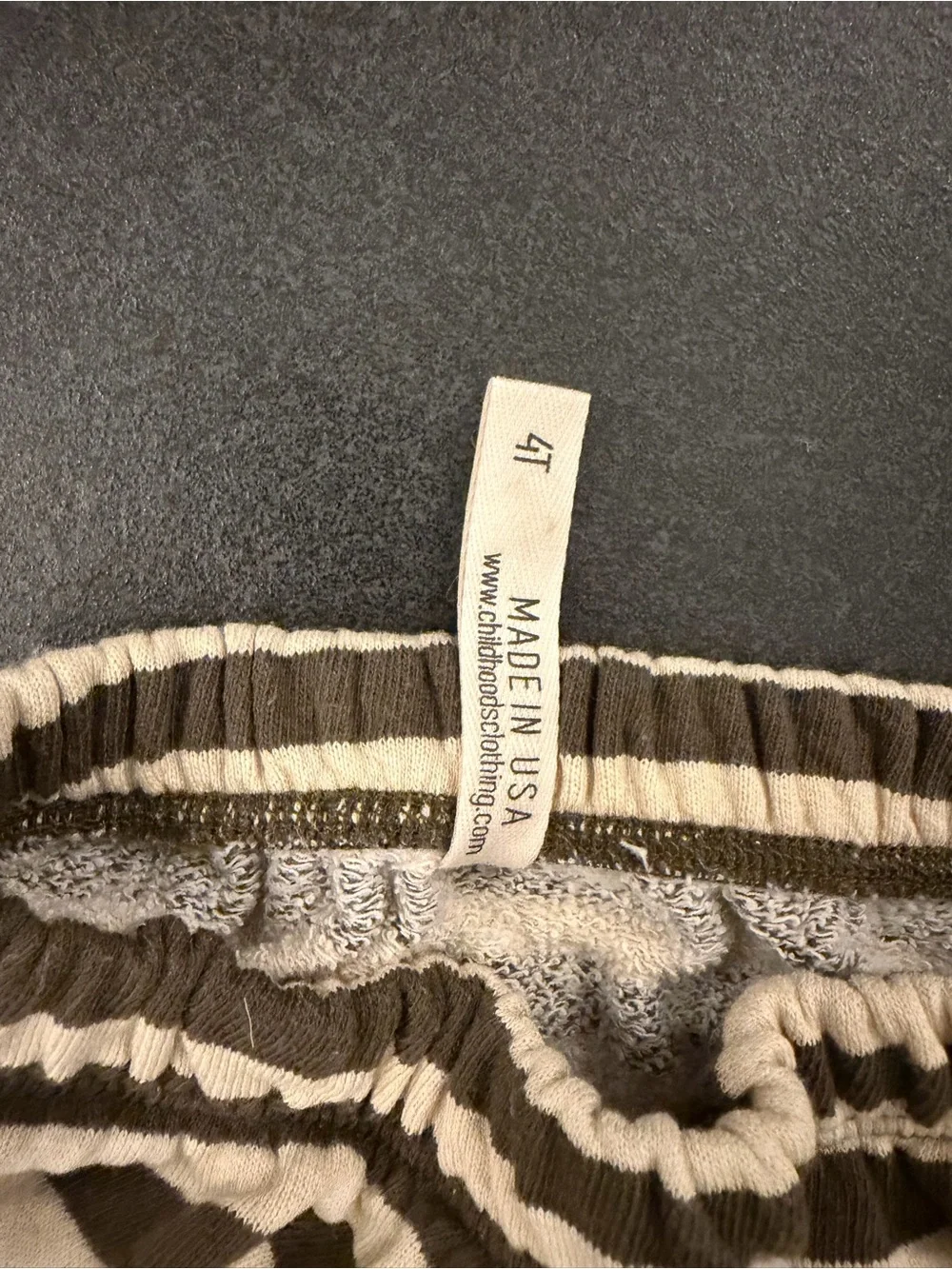 Childhoods Clothing 4T set beach hoodie & gusset pants dark fatigue beige stripe